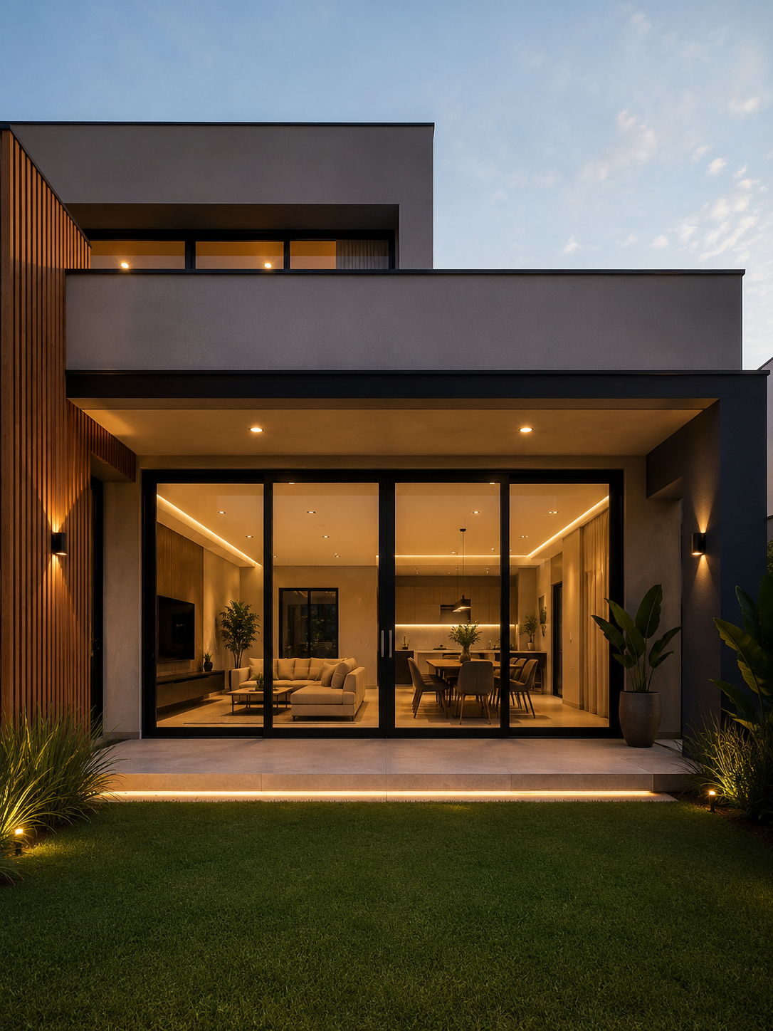 Fachada residencial com esquadrias de alumínio preto